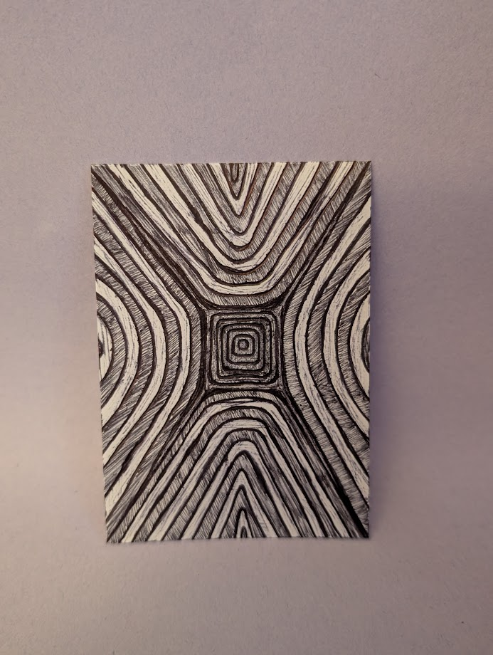Original Geometric ACEO | Hand Drawn Optical Illusion Line Art | Contemporary Artist Trading Card | OOAK