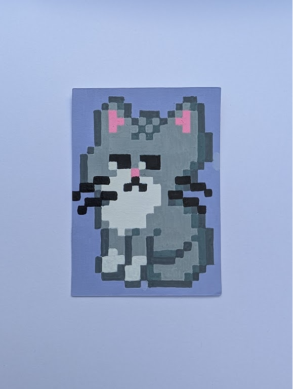 Original Pixel Cat Painting | Cute 8-Bit Cat Artwork | Hand Painted Retro Gaming Art | OOAK