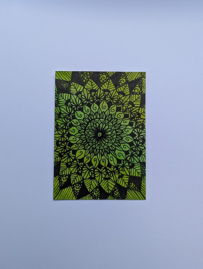 Original Green Botanical Mandala ACEO | Hand Drawn Artist Trading Card | Floral Line Art | OOAK Miniature Artwork