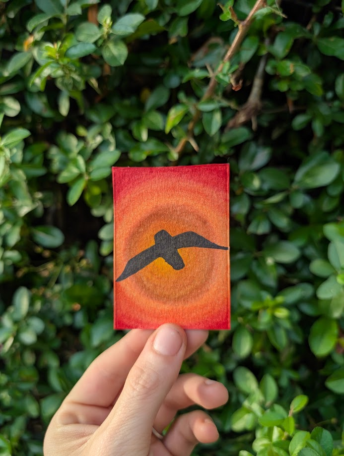 Original Miniature Bird Painting | Hand Painted Sunset Artwork | OOAK Small Nature Painting