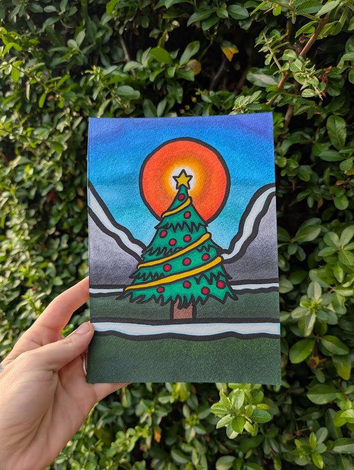Original Christmas Tree Acrylic Painting | Winter Landscape Wall Art | Hand Painted Festive Canvas | OOAK Artwork