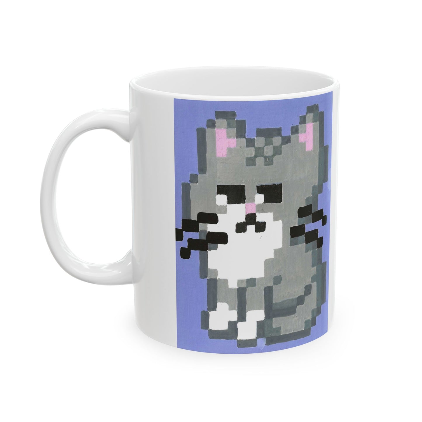 Grumpy Pixel Cat Coffee Mug — Cute Retro 8-Bit Kitten Ceramic Mug (11oz & 15oz)