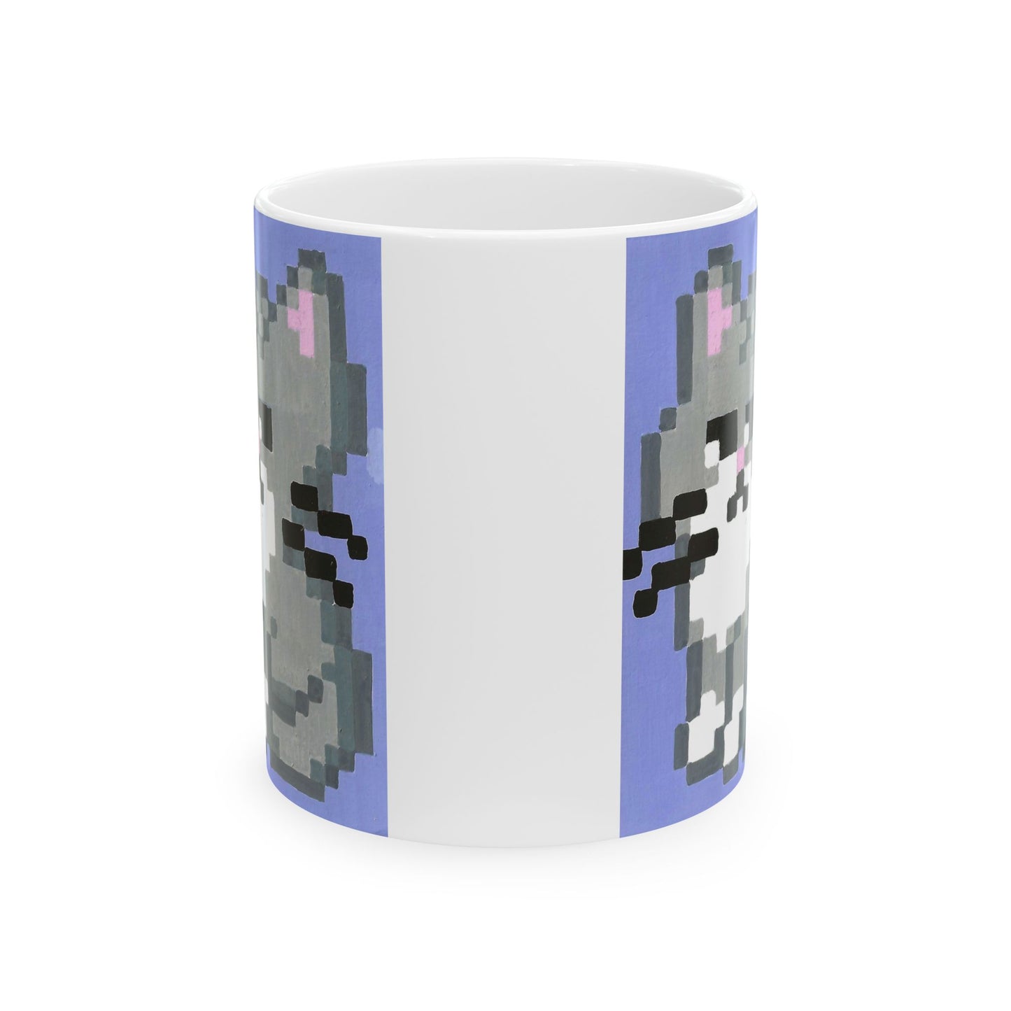 Grumpy Pixel Cat Coffee Mug — Cute Retro 8-Bit Kitten Ceramic Mug (11oz & 15oz)