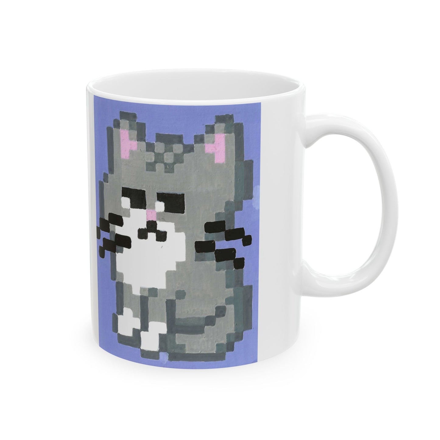 Grumpy Pixel Cat Coffee Mug — Cute Retro 8-Bit Kitten Ceramic Mug (11oz & 15oz)