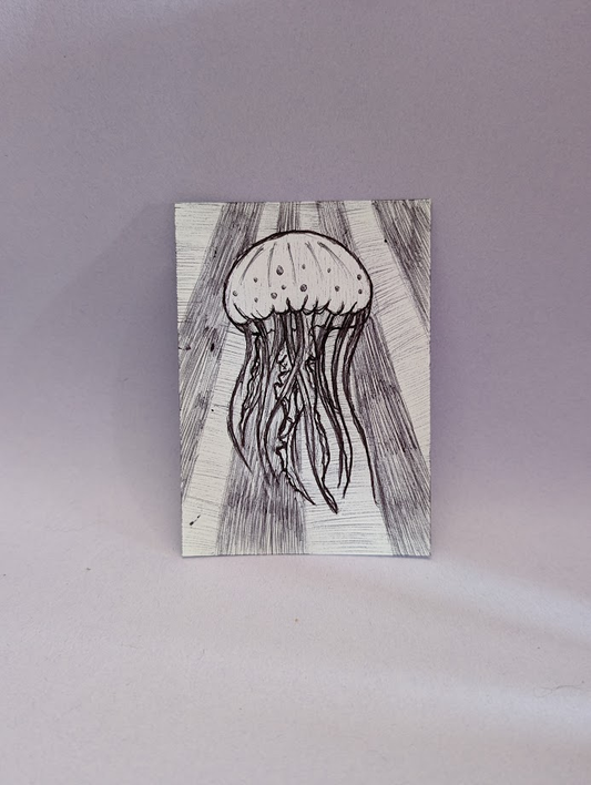 'Drifting Jellyfish' Original Ink ACEO | Hand-Drawn Jellyfish Illustration | OOAK Mini Artwork