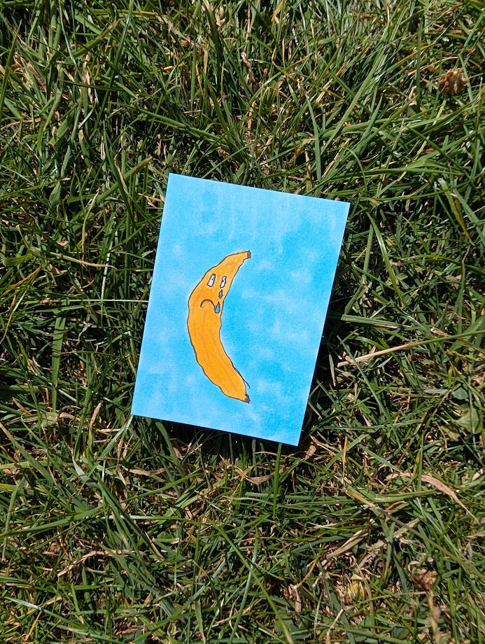 Original Sad Banana Painting | Cute Funny Fruit Artwork | Mini Handmade Original | One of a Kind