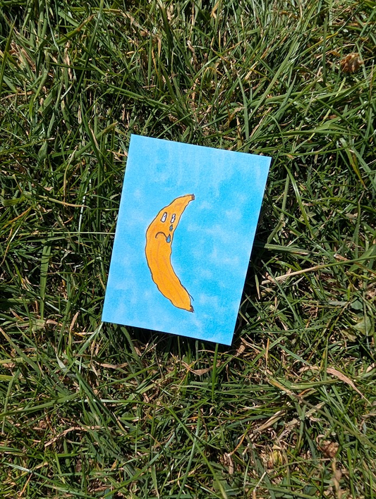 Original Sad Banana Painting | Cute Funny Fruit Artwork | Mini Handmade Original | One of a Kind
