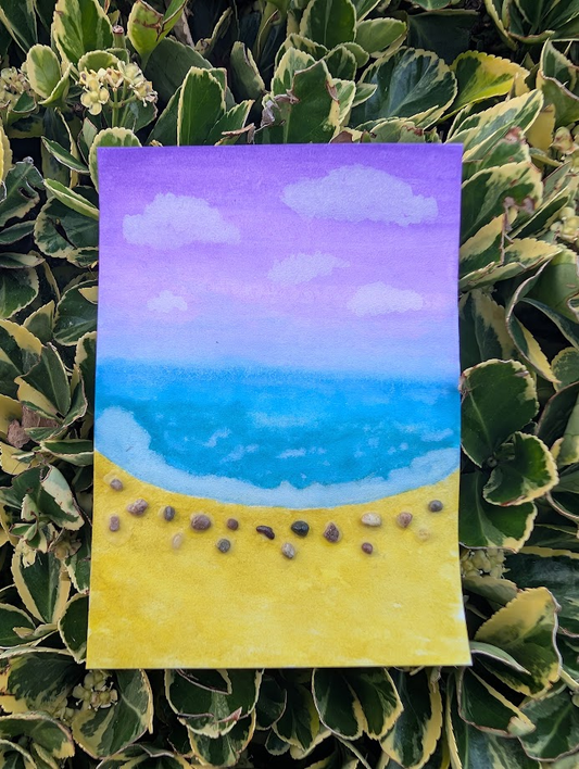 Original Mixed Media Beach Painting | Real Pebble Seascape Artwork | OOAK Original Art