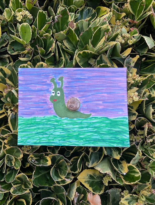 Original Mixed Media Snail Painting | Real Pebble Shell Artwork | Cute OOAK Animal Art