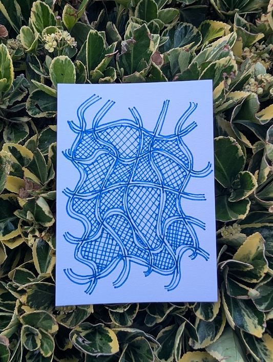 Original Abstract Blue Ink Artwork | Contemporary Line Drawing | OOAK Original Art