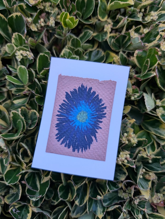 Original Mixed Media Blue Flower ACEO |  Botanical Art on Handmade Paper | OOAK Artist Trading Card