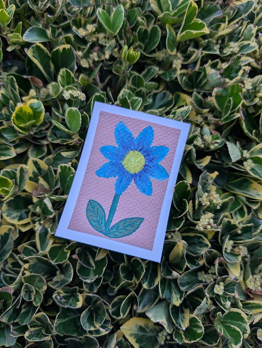 Flower ACEOOriginal Mixed Media Blue Flower ACEO | Botanical Art on Handmade Paper | OOAK Artist Trading Card