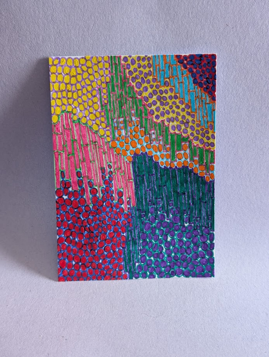Original Abstract ACEO | Hand Drawn Colour Patchwork Art | Textured Geometric Artist Trading Card | OOAK