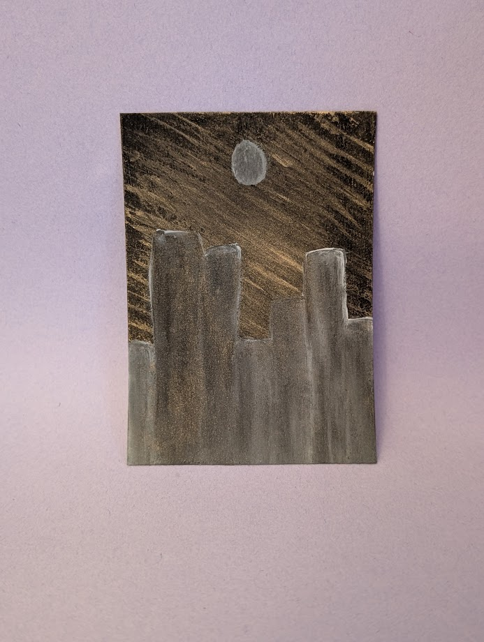 Original City Skyline ACEO | Hand Painted Minimalist Urban Nightscape | OOAK Artist Trading Card