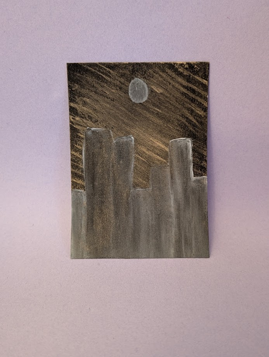 Original City Skyline ACEO | Hand Painted Minimalist Urban Nightscape | OOAK Artist Trading Card