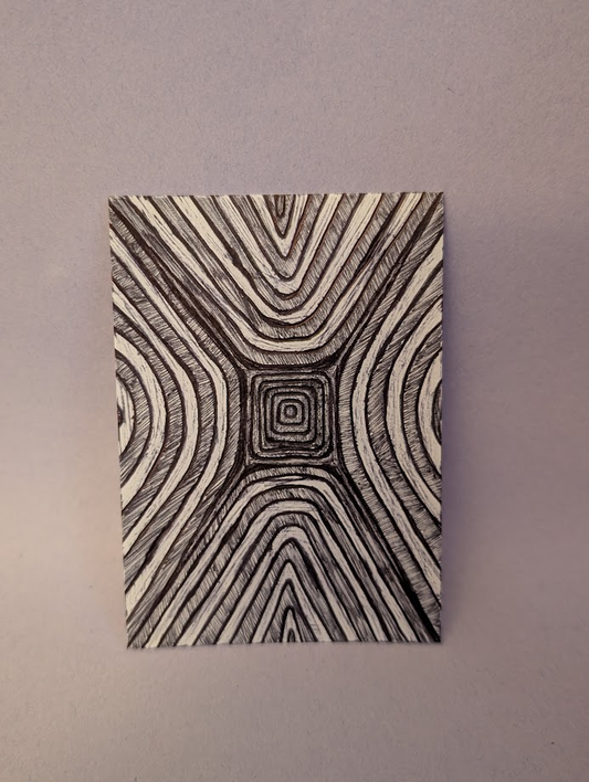 Original Geometric ACEO | Hand Drawn Optical Illusion Line Art | Contemporary Artist Trading Card | OOAK