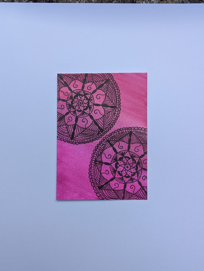Original Pink Mandala ACEO | Hand Drawn Artist Trading Card | Floral Line Art | OOAK Miniature Artwork