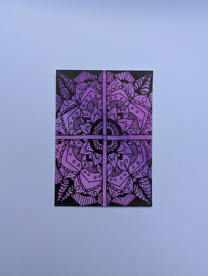 Original Purple Mandala ACEO | Hand Drawn Artist Trading Card | Intricate Floral Line Art | OOAK