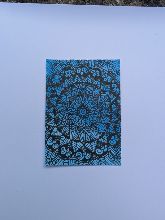 Original Blue Mandala ACEO | Hand Drawn Artist Trading Card | Intricate Floral Line Art | OOAK