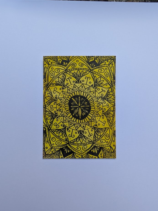 Original Golden Mandala ACEO | Hand Drawn Artist Trading Card | Intricate Floral Line Art | OOAK
