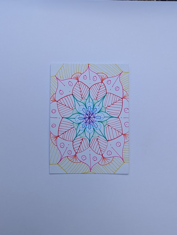 Original Rainbow Mandala ACEO | Hand Drawn Artist Trading Card | Colourful Zentangle Inspired Art | OOAK