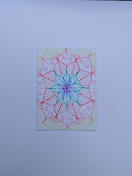 Original Rainbow Mandala ACEO | Hand Drawn Artist Trading Card | Colourful Zentangle Inspired Art | OOAK