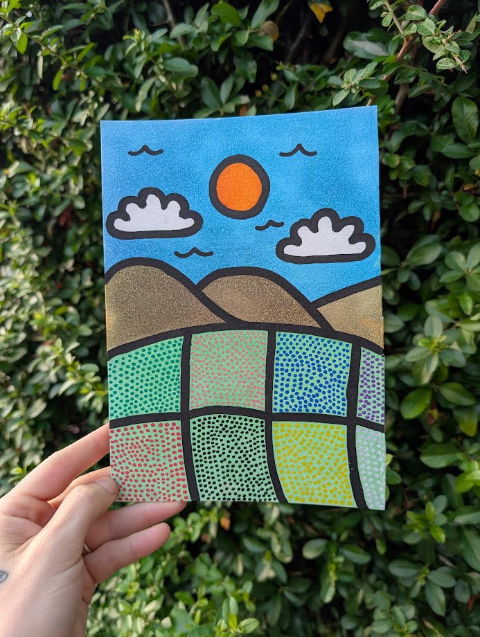 Original Countryside Painting | Colourful Patchwork Landscape Wall Art | Hand Painted OOAK