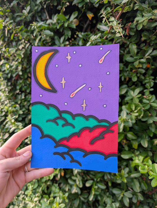 Original Celestial Acrylic Painting | Moon & Stars Wall Art | Hand Painted Night Sky Canvas | OOAK Artwork