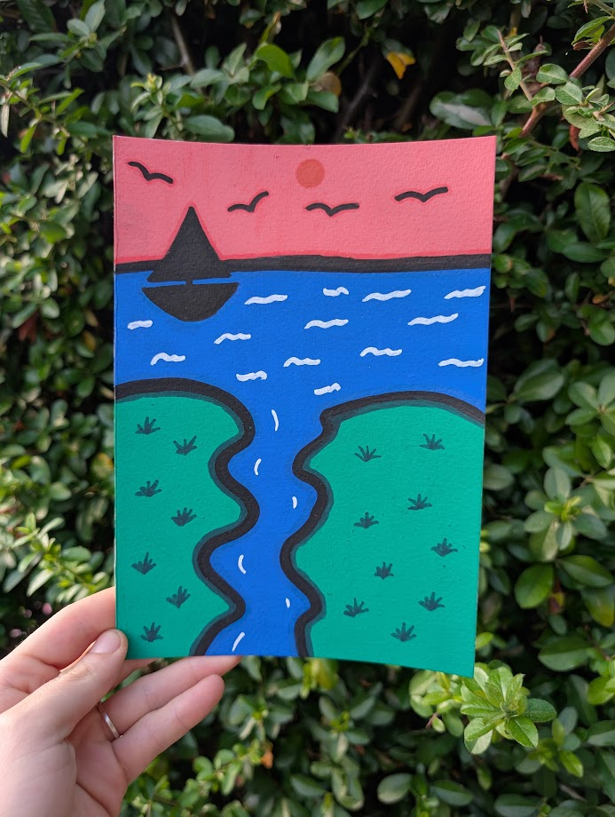 Original Coastal Landscape Acrylic Painting | Whimsical Seascape Wall Art | Hand Painted OOAK Artwork