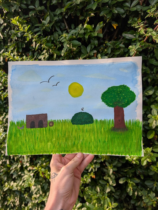 Original Watercolour Landscape Painting | Peaceful Countryside Nature Artwork | Hand Painted Wall Art