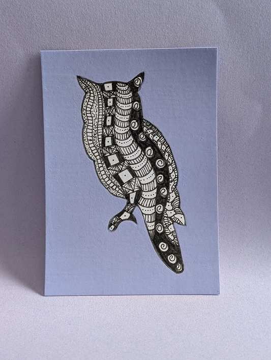 'Patterned Owl' Original Owl ACEO | Hand-Drawn Zentangle Bird Artwork | OOAK