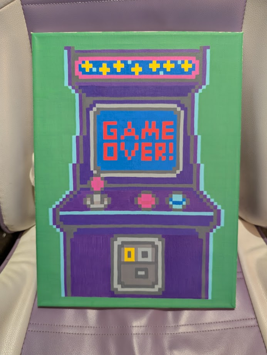 'Game Over' Original Pixel Arcade Canvas | Handmade Retro Gaming Painting | OOAK